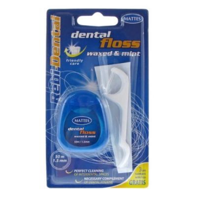 Mattes Dental Floss Nić dentystyczna mentolowa woskowana, 50m