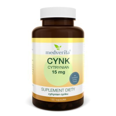 Medverita Cynk cytrynian 15 mg, 180 kaps.