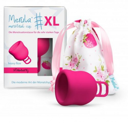 MERULA CUP XL bardzo POJEMNY kubeczek menstruacyjny STRAWBERRY 1 sztuka