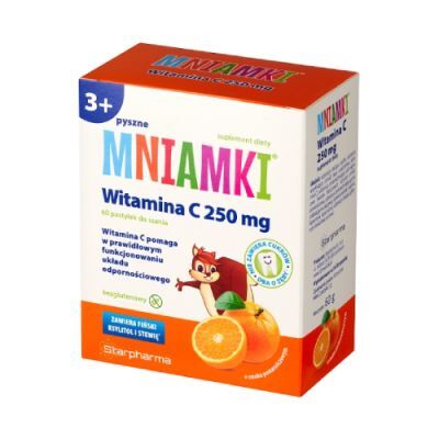Mniamki Witamina C 250 mg pastylki do ssania o smaku pomarańczowym, 60 pastyl.