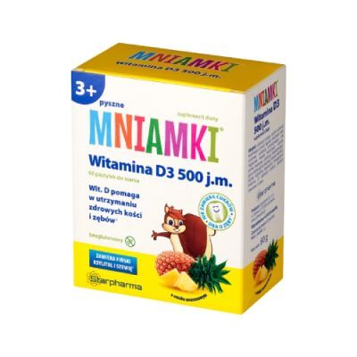Mniamki Witamina D3 500 j.m. pastylki do ssania o smaku ananasowym, 60 pastyl.