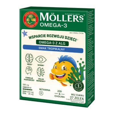 Moller's Omega-3 z alg Żelki dla dzieci o smaku tropikalnym, 27 szt.