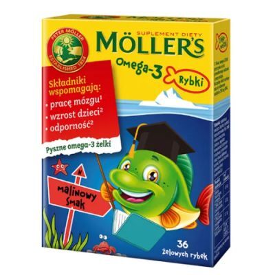 Mollers Omega-3 Żelki Rybki o smaku malinowym, 36 szt.