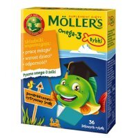 Mollers Omega-3 Żelki Rybki o smaku pomarańczowo-cytrynowym, 36 szt.