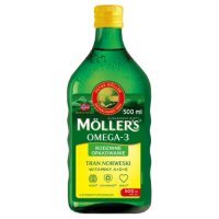 Mollers Tran Norweski Witaminy A+D+E Omega-3 cytrynowy, 500 ml