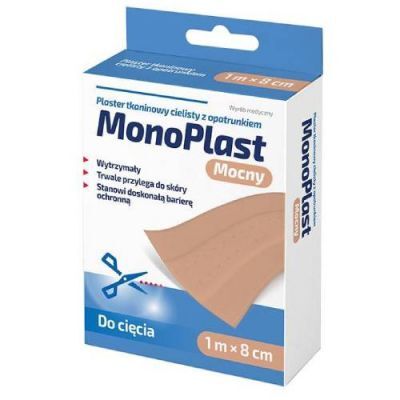 MonoPlast Mocny Plaster tkaninowy z opatrunkiem cielisty 1 m x 8 cm