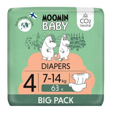 Moomin Baby Diapers Pieluszki ekologiczne 4 (7-14 kg), 63 szt.