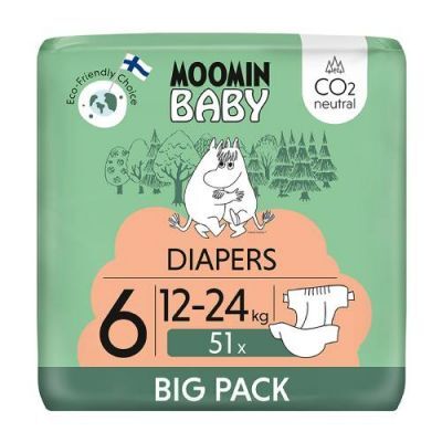 Moomin Baby Diapers Pieluszki ekologiczne 6 (12-24 kg), 51 szt.