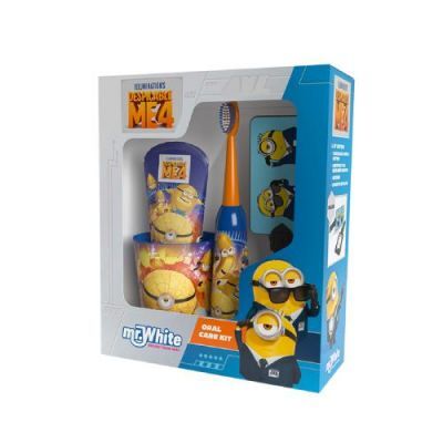 Mr.White Zestaw do mycia zębów Minions 3+ Szczoteczka elektryczna + Pasta do zębów, 75 ml + Kubek + Brelok