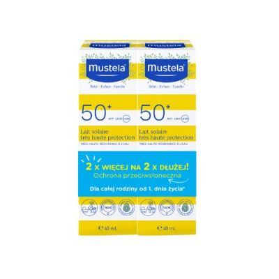 Mustela Bebe Enfant Mleczko przeciwsłoneczne dla całej rodziny dla skóry wrażliwej SPF 50+ UVA 0 m+, 2 x 40 ml