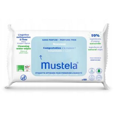 MUSTELA Kompostowalne chusteczki nawilżane, 60szt.