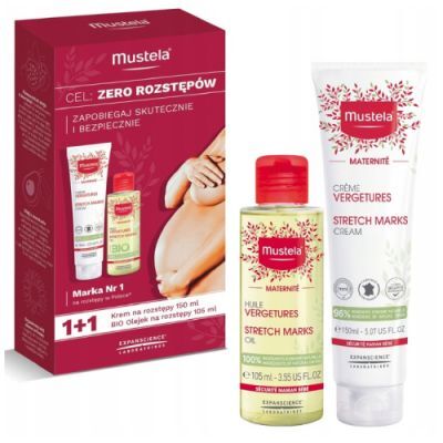 Mustela Maternite Zestaw Cel: Zero Rozstępów (Krem, 150 ml + Olejek, 105 ml)
