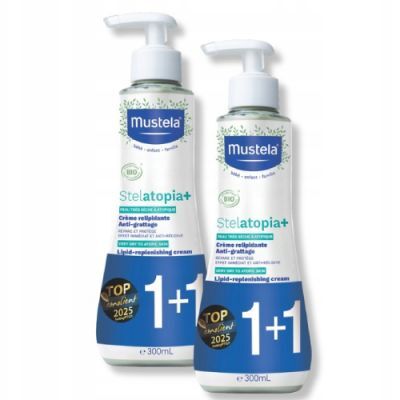 Mustela Stelatopia+ Krem do ciała uzupełniający lipidy dla dzieci, 2x 300 ml