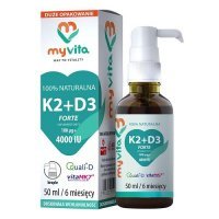 MYVITA Naturalna witamina K2 MK7 100mcg + D3 4000IU Forte krople 50 ml