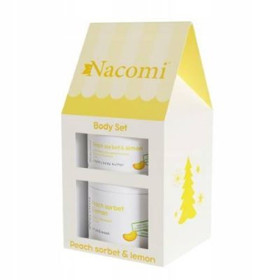 NACOMI Zestaw Body Set Peach Sorbet & Lemon (Masło do ciała, 100ml + Peeling do ciała, 180ml)