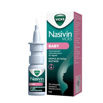 Nasivin Vicks Baby Krople na zatkany nos, 5 ml - lek udrażniający nos dla dzieci 3m+