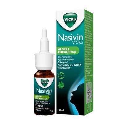 Nasivin Vicks Sinex Aloes i Eukaliptus Aerozol na zatkany nos i katar, 15 ml