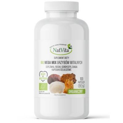 NatVita Bio Mega Mix Grzybów witalnych (Soplówka, Reishi, Cordyceps, Chaga), 100 kaps.