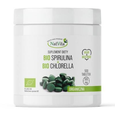 NatVita Bio Spirulina + Chlorella 500 mg, 500 tabl.