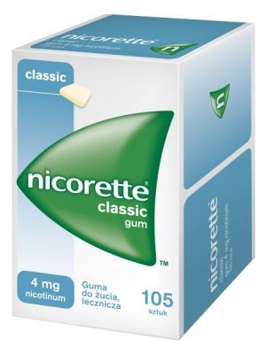 NICORETTE CLASSIC GUM 4 mg lecznicza guma do żucia 105 sztuk