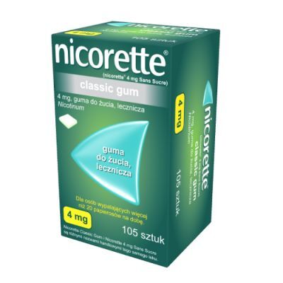 Nicorette Classic Gum Guma do żucia lecznicza 4 mg, 105 sztuk