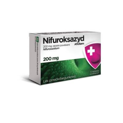 Nifuroksazyd Aflofarm 200 mg, 12 tabletek powlekanych - lek przeciwbiegunkowy