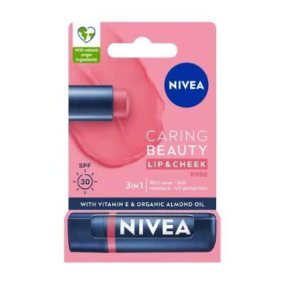 NIVEA Caring Beauty 3w1 Rose Pomadka pielęgnująca do ust SPF30, 4,8g