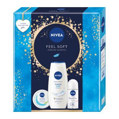 NIVEA Feel Soft Zestaw antyperspirant roll-on, 50ml + krem intensywnie nawilżający, 100ml + żel pod prysznic, 250ml