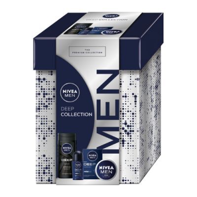 NIVEA MEN Deep Collection Zestaw Krem uniwersalny, 75ml + Antyperspirant roll-on, 50ml + Żel pod prysznic 3w1, 250ml + Woda po goleniu, 100ml