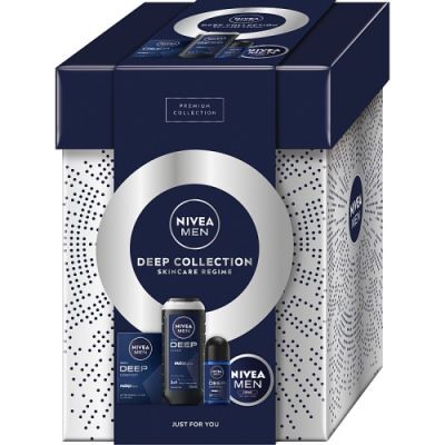Nivea Men Deep Collection Zestaw prezentowy dla mężczyzn Woda po goleniu, 100 ml + Krem do ciała, twarzy i rąk, 75 ml + Antyperspirant Roll-On, 50 ml + Żel pod prysznic, 250 ml