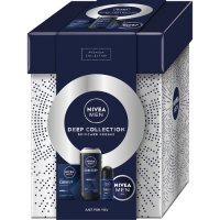 Nivea Men Deep Collection Zestaw prezentowy dla mężczyzn Woda po goleniu, 100 ml + Krem do ciała, twarzy i rąk, 75 ml + Antyperspirant Roll-On, 50 ml + Żel pod prysznic, 250 ml