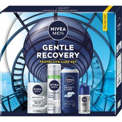 Nivea Men Gentle Recovery Zestaw kosmetyków dla mężczyzn Balsam po goleniu, 100 ml + Pianka do golenia, 200 ml + Żel pod prysznic, 250 ml + Antyperspirant Roll-On, 50 ml