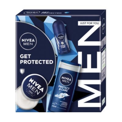 NIVEA MEN Get Protected Zestaw Żel pod prysznic 3w1, 250ml + Antyperspirant roll-on, 50ml + Krem uniwersalny, 75ml