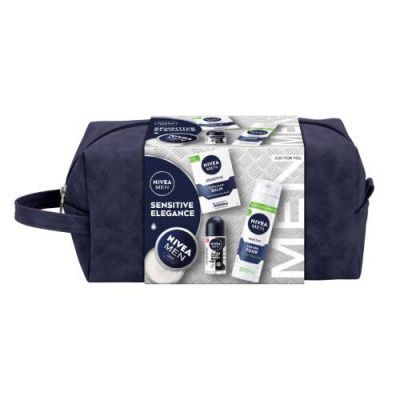 NIVEA MEN Sensitive Zestaw Balsam po goleniu, 100ml + Łagodząca pianka do golenia, 200ml + Krem do twarzy i ciała dla mężczyzn, 75 ml + Antyperspirant Roll-On, 50 ml