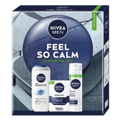 Nivea Men Zestaw Feel so Calm Comforting Trio dla mężczyzn (Żel pod prysznic, 250 ml + Pianka do golenia, 200 ml + Balsam po goleniu, 100 ml)