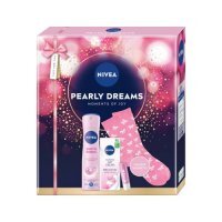 Nivea Pearly Dreams Zestaw kosmetyków dla kobiet Antyperspirant w sprayu, 150 ml + Krem na dzień SPF 15, 50 ml + Pielęgnująca pomadka do ust, 4,8 g + Skarpetki damskie, 1 para