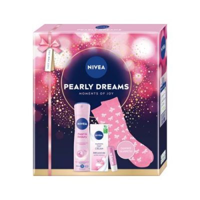 Nivea Pearly Dreams Zestaw kosmetyków dla kobiet Antyperspirant w sprayu, 150 ml + Krem na dzień SPF 15, 50 ml + Pielęgnująca pomadka do ust, 4,8 g + Skarpetki damskie, 1 para