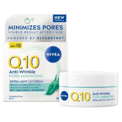 Nivea Q10 Przeciwzmarszczkowe Wygładzenie Ekstra lekki krem na dzień dla skóry mieszanej SPF15, 50 ml