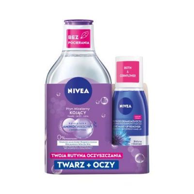 Nivea Zestaw Duopack Płyn micelarny kojący, 400 ml + Płyn do demakijażu oczu, 125 ml