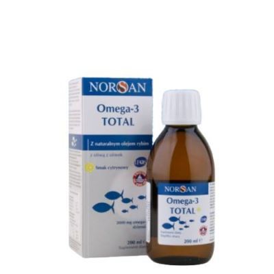 Norsan-Omega 3 Total z naturalnym olejem rybim z oliwą z oliwek smak cytrynowy płyn, 200 ml