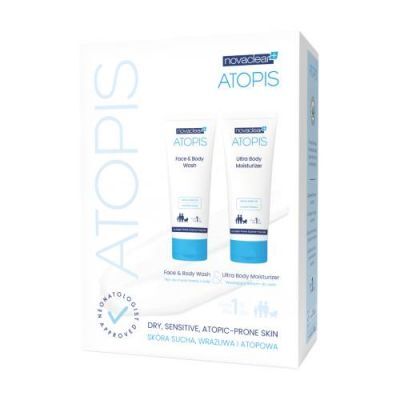 NovaClear Atopis Zestaw Płyn do mycia twarzy i ciała, 200 ml + Nawilżający balsam do ciała, 200 ml