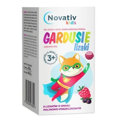 Novativ Kids Gardusie Lizaki o smaku malinowo-porzeczkowym, 8 szt.
