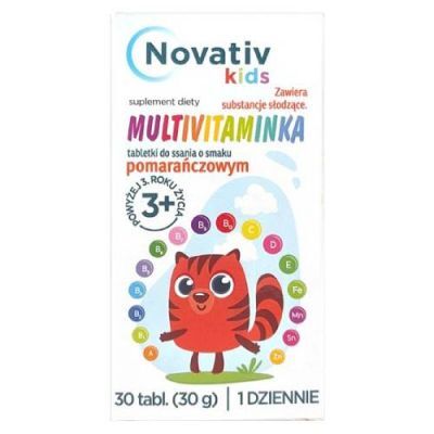 Novativ Kids Multivitaminka tabletki do ssania o smaku pomarańczowym, 30 tabl.
