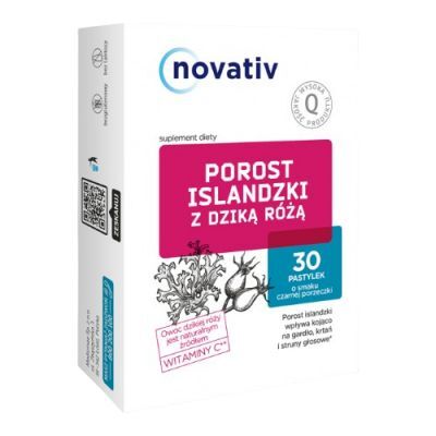 NOVATIV POROST ISLANDZKI z dziką różą o smaku porzeczkowym 30 pastylek do ssania