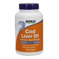 NOW FOODS Cod Liver Oil 1000 mg Extra Strength tran, 180 kaps.