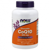 NOW FOODS COQ10 Koenzym Q10 200 mg  + 100IU Witamina E + Lecytyna sojowa 90 pastylek do żucia
