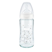 NUK FIRST CHOICE+ butelka niemowlęca szklana 0-6 miesięcy 240 ml BIAŁA ze smoczkiem (745.097C)