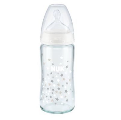 NUK FIRST CHOICE+ butelka niemowlęca szklana 0-6 miesięcy 240 ml BIAŁA ze smoczkiem (745.121B)