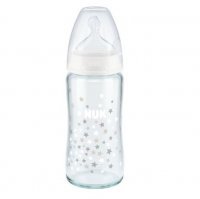 NUK FIRST CHOICE+ butelka niemowlęca szklana 0-6 miesięcy 240 ml BIAŁA ze smoczkiem (745.121B)