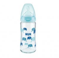 NUK FIRST CHOICE+ butelka niemowlęca szklana 0-6 miesięcy 240 ml NIEBIESKA ze smoczkiem (745.121C)